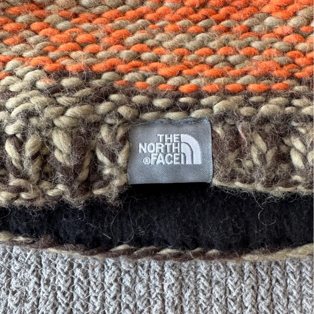 The North Face Red Orange Stripe Beanie Knit Hat Fleece Lining